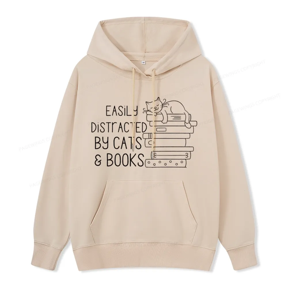 Pagewings Easily Distracted By Cats and Books Unisex  Classic Hoodie