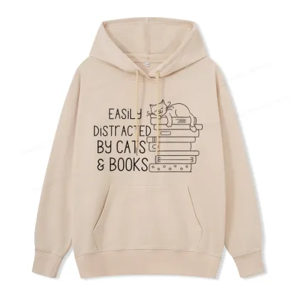 Pagewings Easily Distracted By Cats and Books Unisex  Classic Hoodie