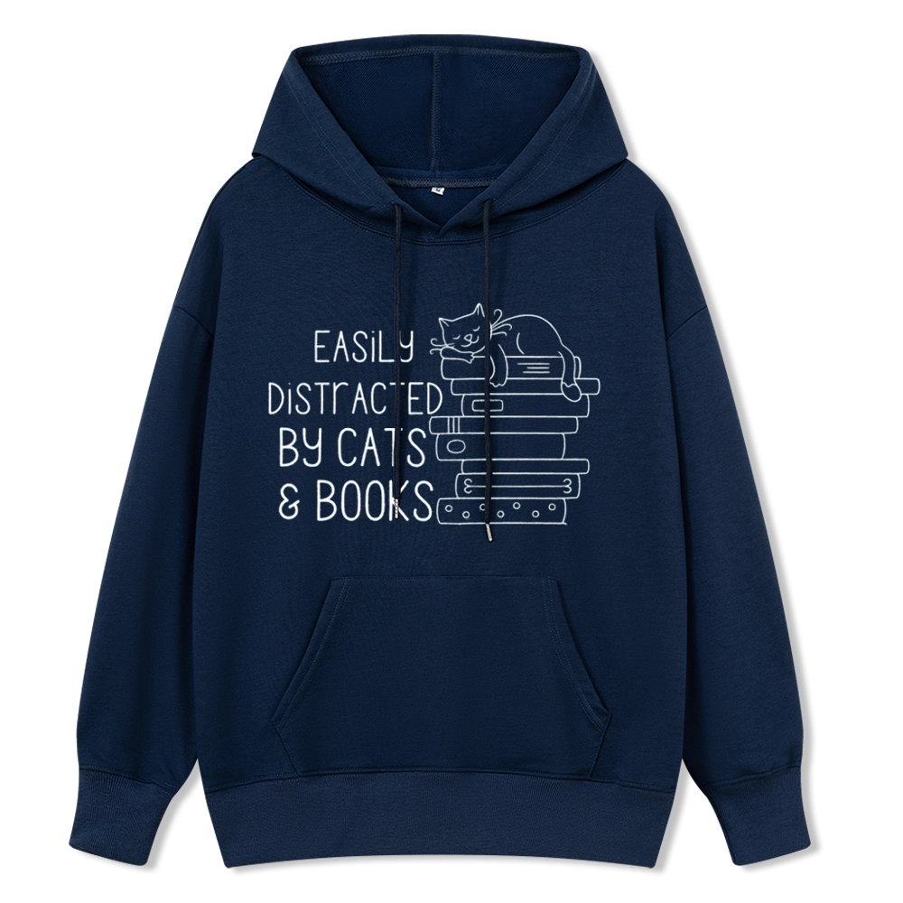 Pagewings Easily Distracted By Cats and Books Unisex  Classic Hoodie