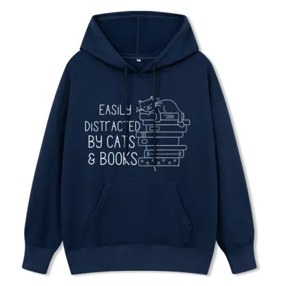 Pagewings Easily Distracted By Cats and Books Unisex  Classic Hoodie