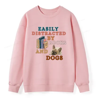Pagewings Easily Distracted By Books And Dogs Unisex Classic Sweatshirt