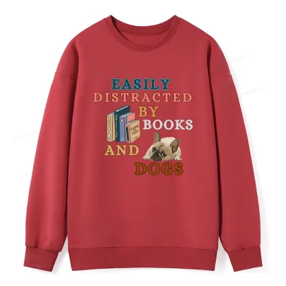 Pagewings Easily Distracted By Books And Dogs Unisex Classic Sweatshirt