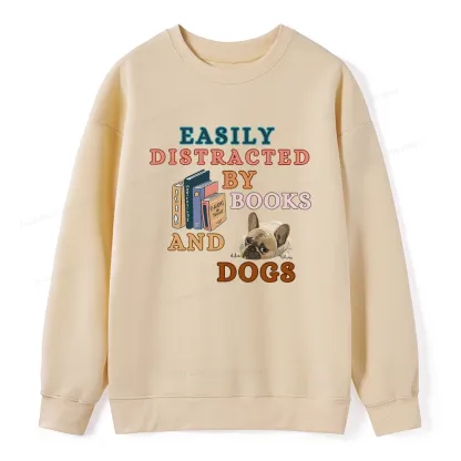 Pagewings Easily Distracted By Books And Dogs Unisex Classic Sweatshirt