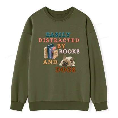 Pagewings Easily Distracted By Books And Dogs Unisex Classic Sweatshirt