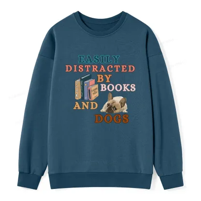 Pagewings Easily Distracted By Books And Dogs Unisex Classic Sweatshirt