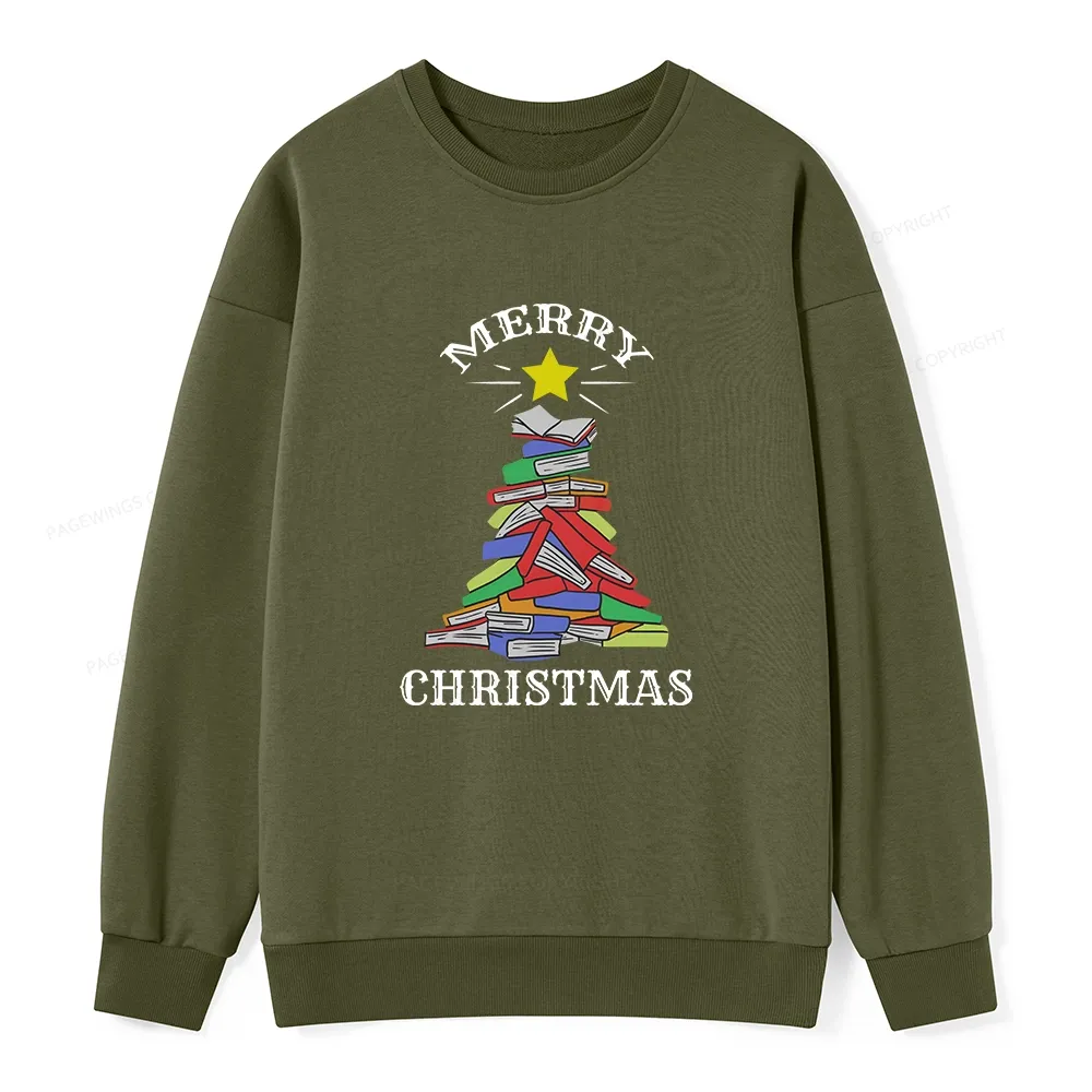 Pagewings Merry Christmas Book Tree Unisex Classic Sweatshirt