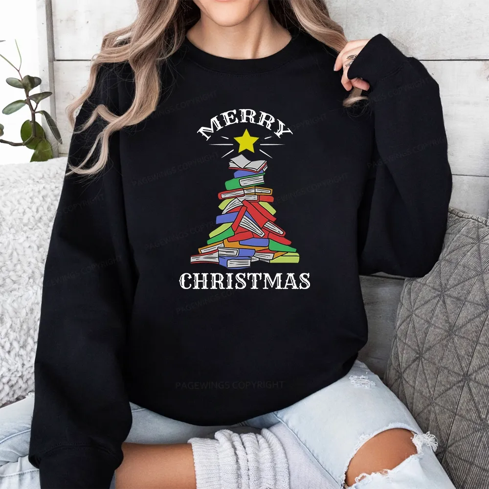 Pagewings Merry Christmas Book Tree Unisex Classic Sweatshirt