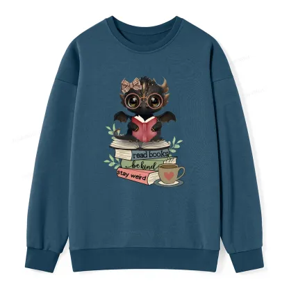 Pagewings Cute Dragon Read Books Be Kind Stay Weird Unisex Classic Sweatshirt