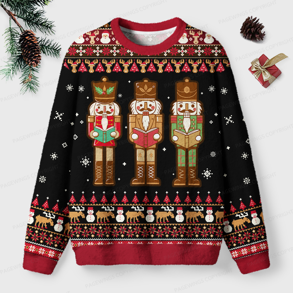 Pagewings Christmas Nutcracker Reading Books Unisex Ugly Light Knit Sweatshirt