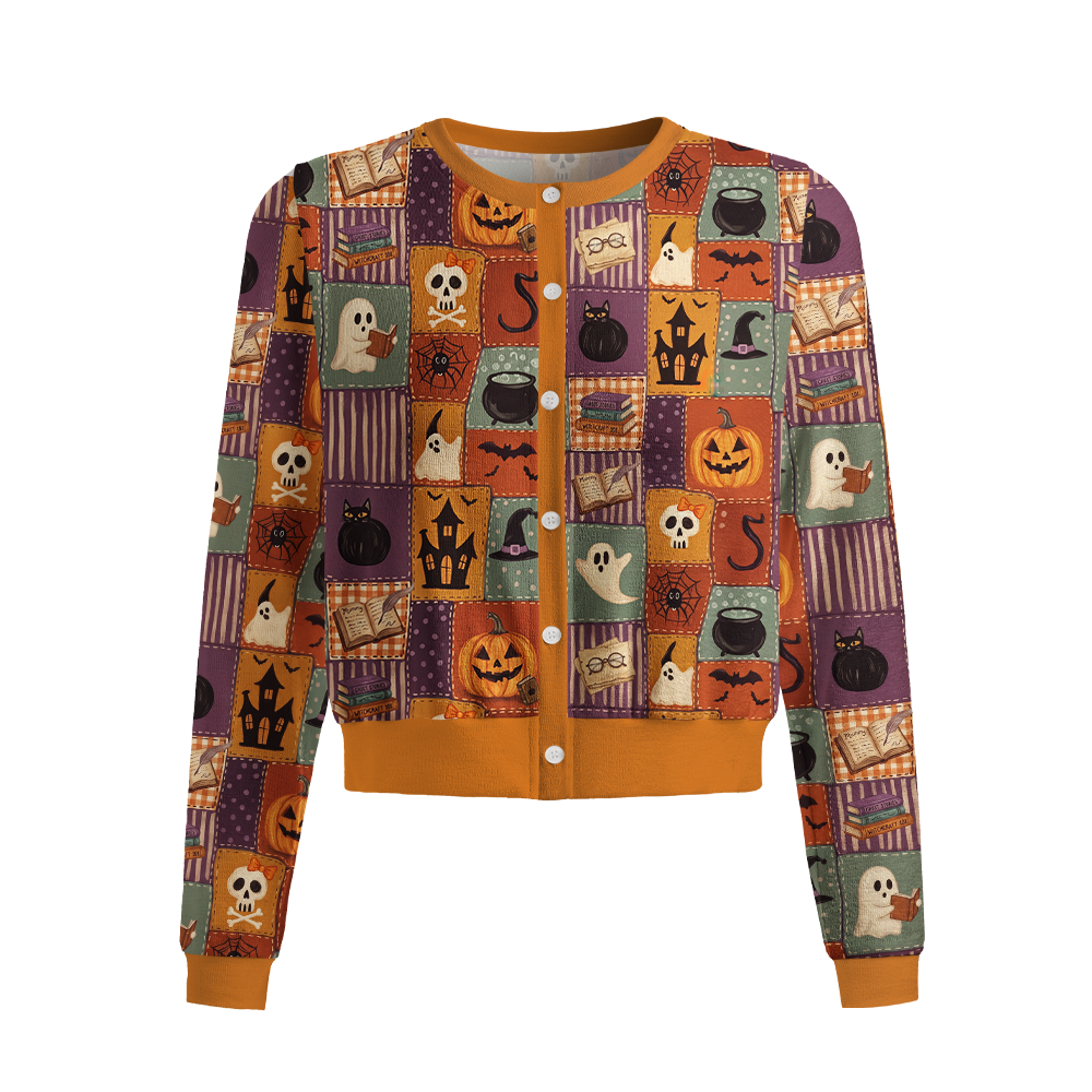 Pagewings Halloween Bookish Crew Neck Cardigan Sweaters