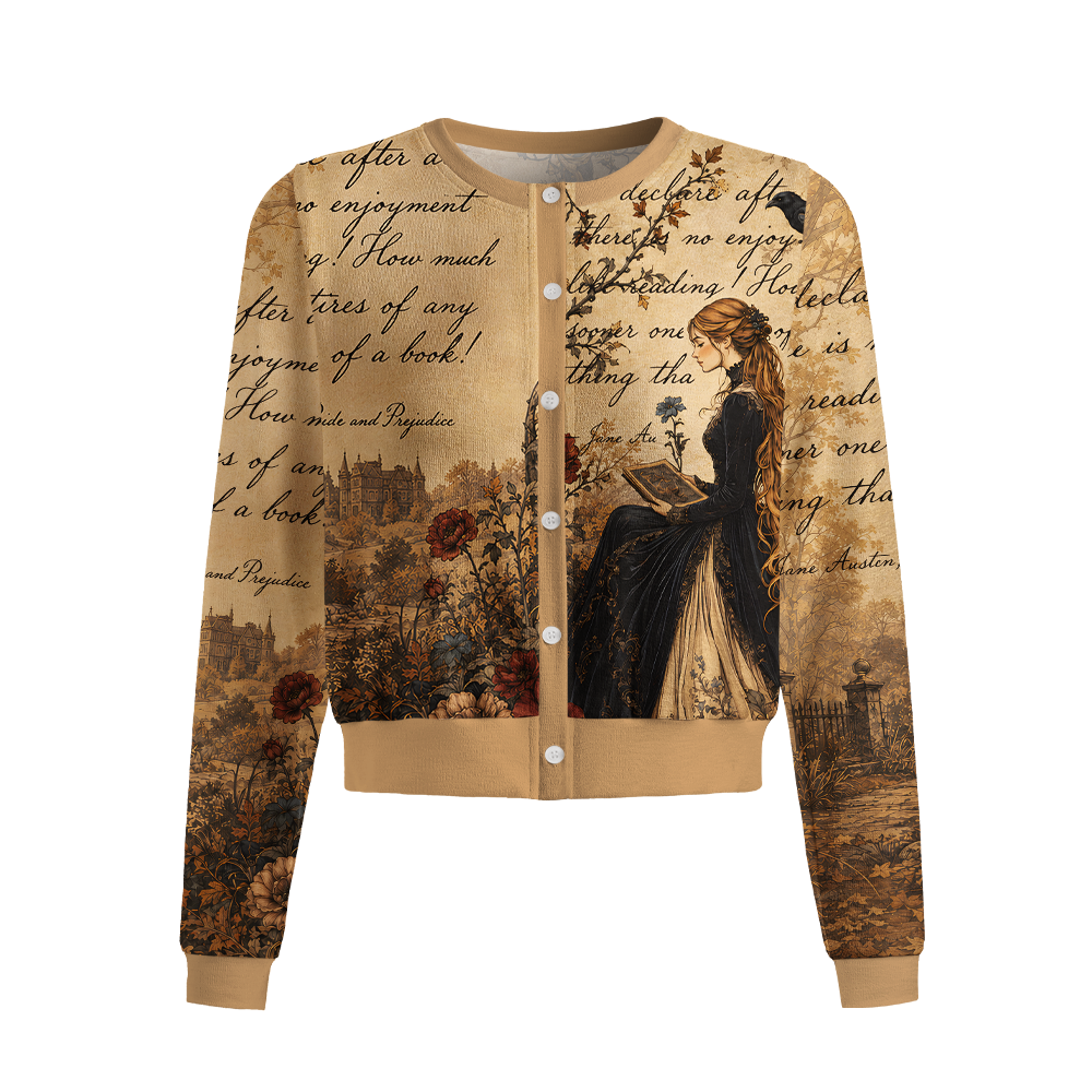 Pagewings Literary Women Crew Neck Cardigan Sweaters