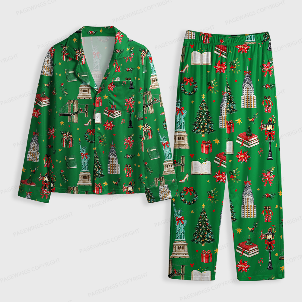 Pagewings Christmas Reading Unisex Button-Up Pajama Set