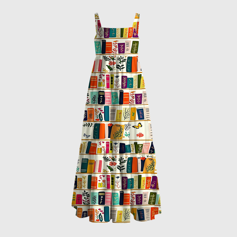 Pagewings Square Neck Bookish Floral  Maxi Dress