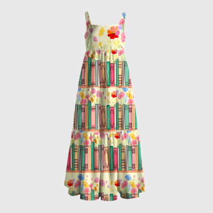 Pagewings Floral Book Lover Square Neck Bookish Maxi Dress