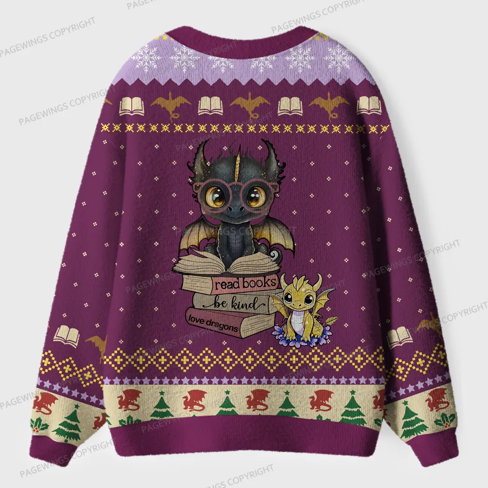 Pagewings Read Books Be Kind Love Dragons Unisex Ugly Cardigan Sweaters