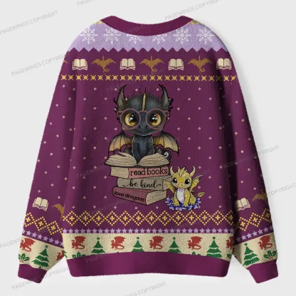 Pagewings Read Books Be Kind Love Dragons Unisex Ugly Cardigan Sweaters