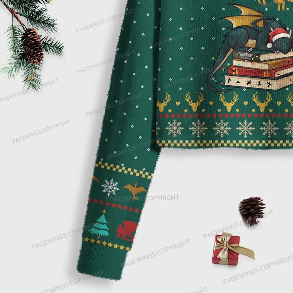 Pagewings Book Dragon Women Ugly Crop Sweatshirt