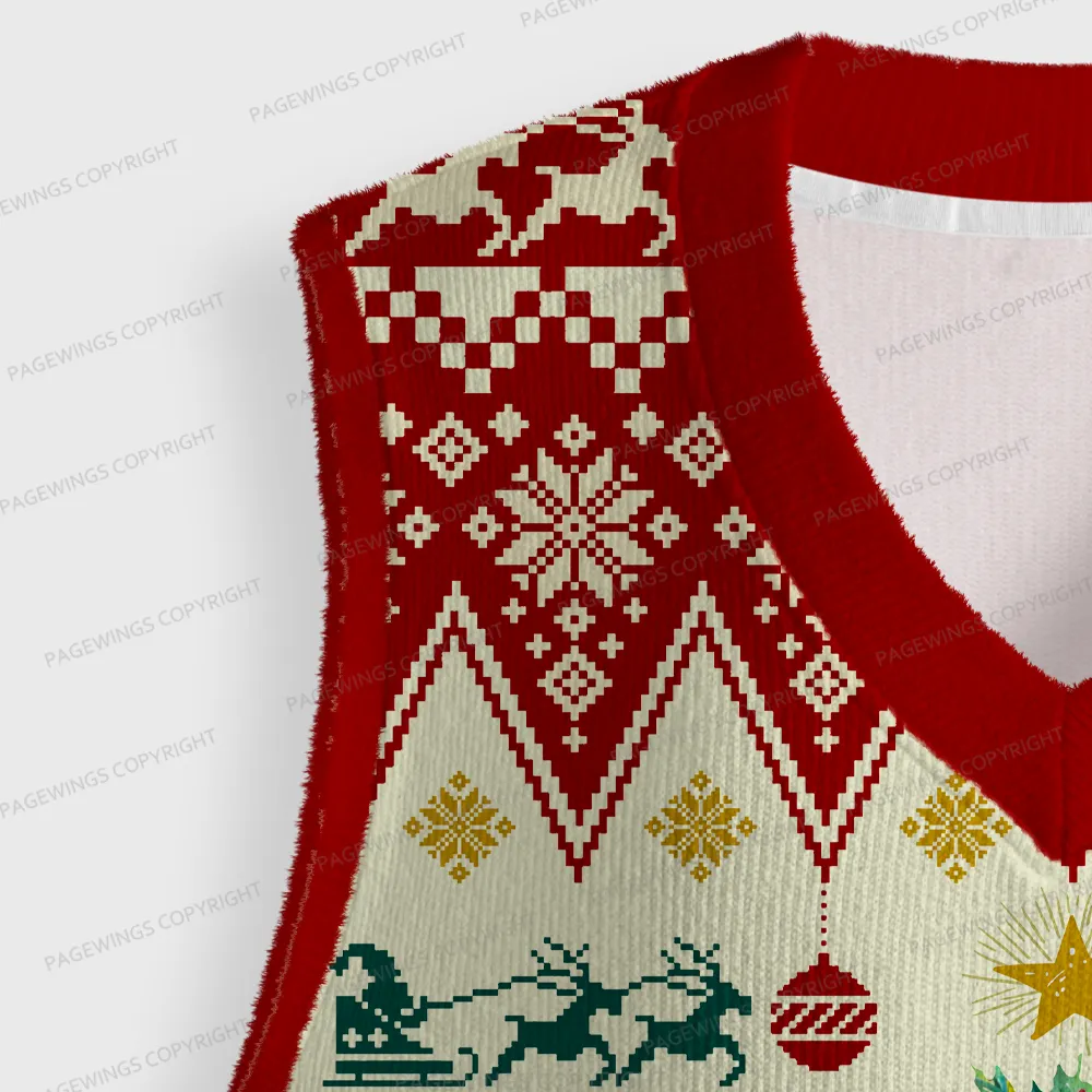 Pagewings Christmas Book Tree  Unisex V-Neck Ugly Knit Vest