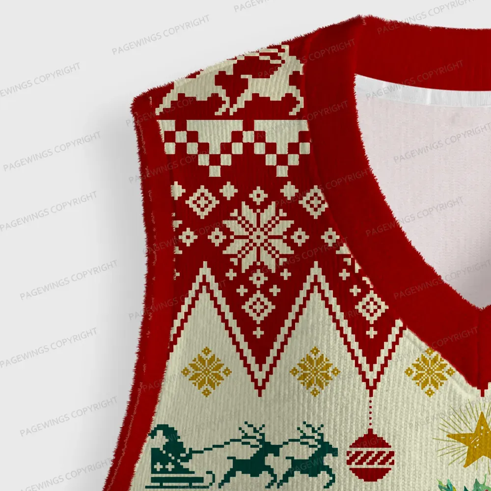 Pagewings Christmas Book Tree  Unisex V-Neck Ugly Knit Vest
