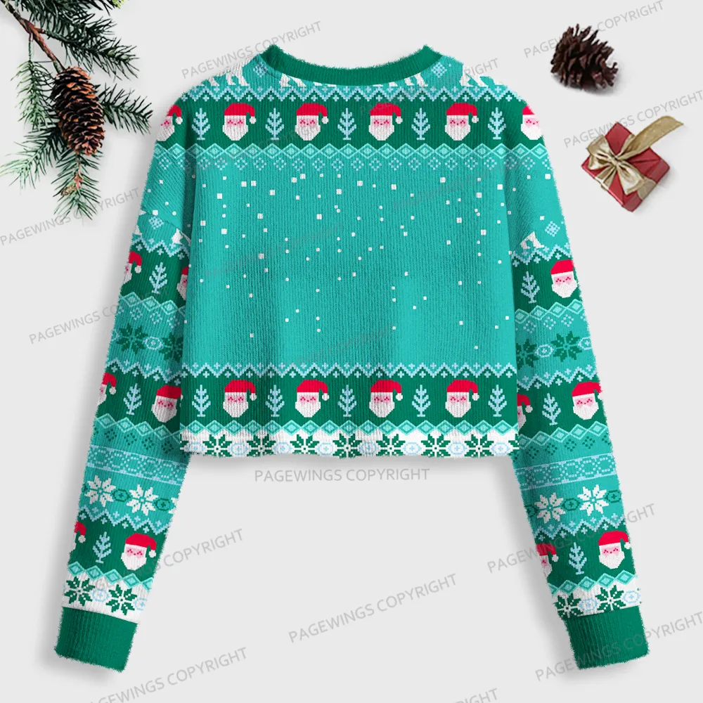 Pagewings Christmas Book Dragon Women Ugly Crop Sweatshirt