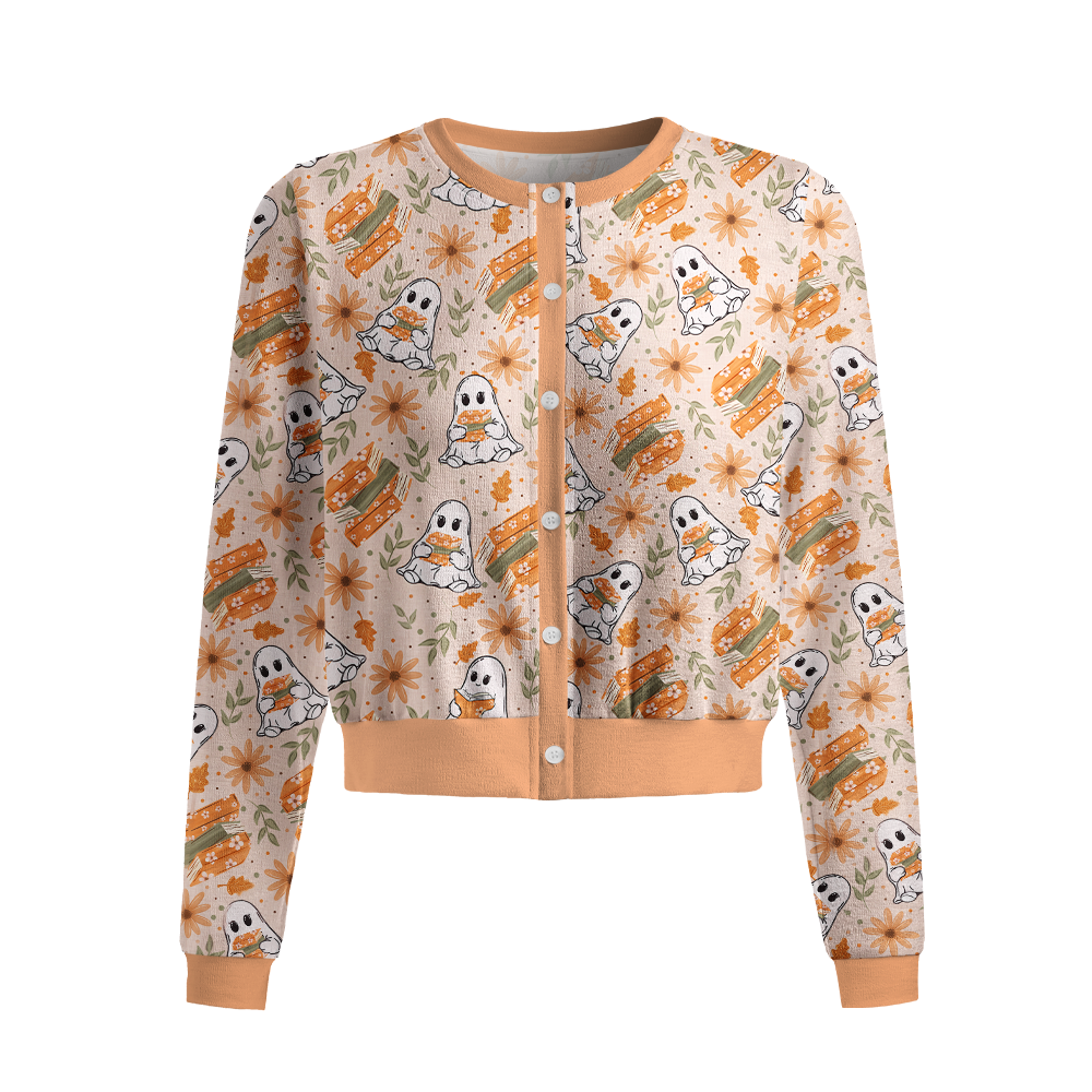 Pagewings Ghosts Love Reading Crew Neck Cardigan Sweaters