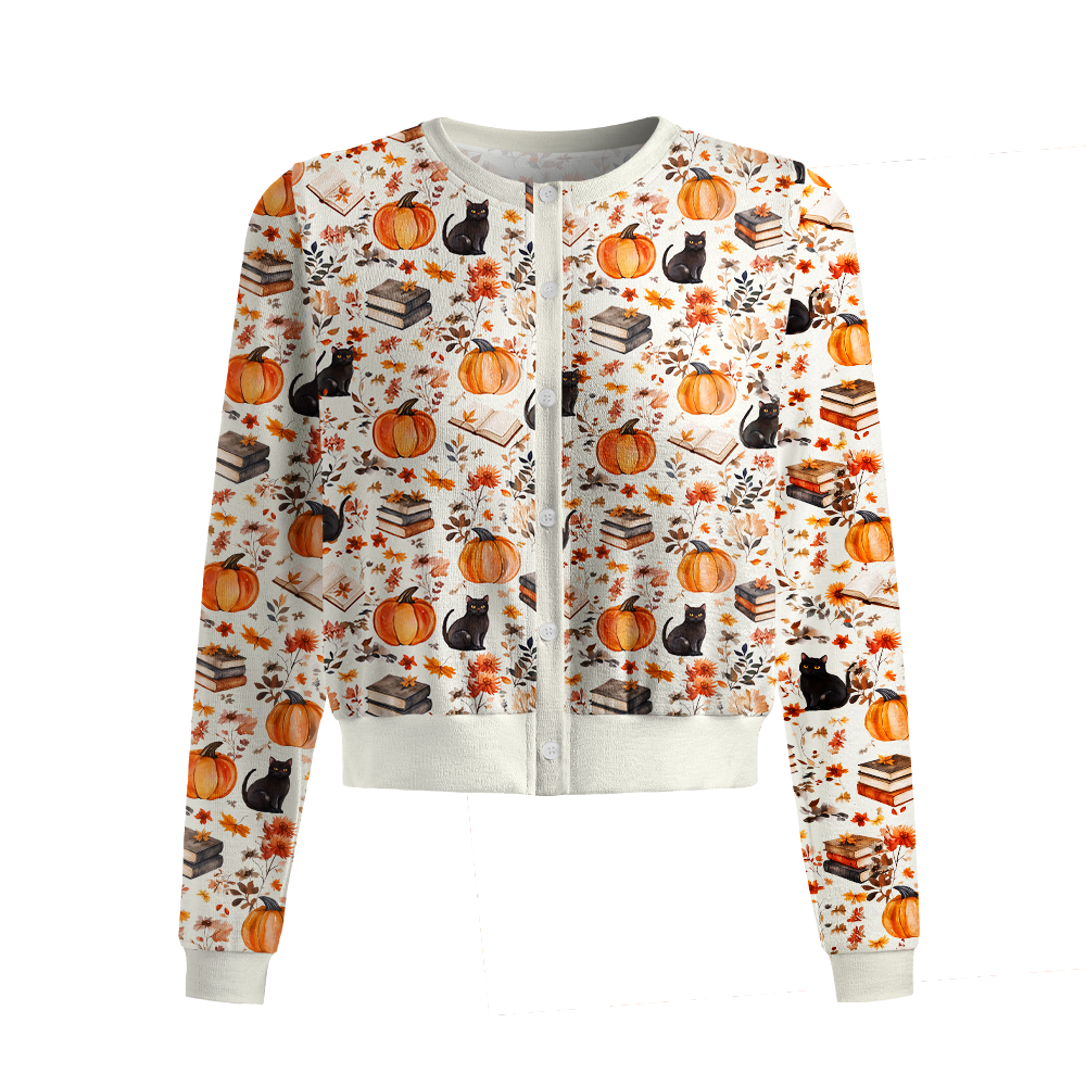 Pagewings Halloween Bookish Crew Neck Cardigan Sweaters