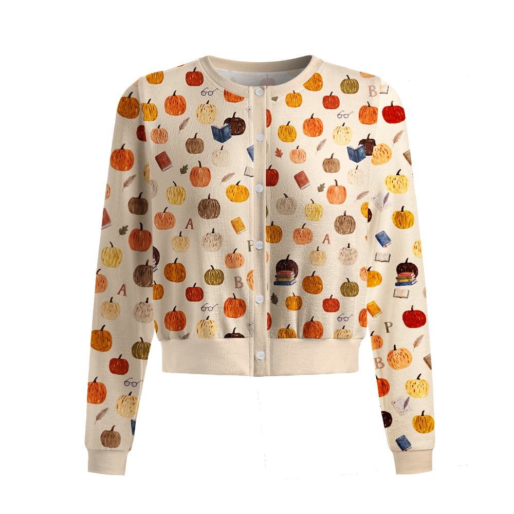 Pagewings Halloween Bookish Crew Neck Cardigan Sweaters
