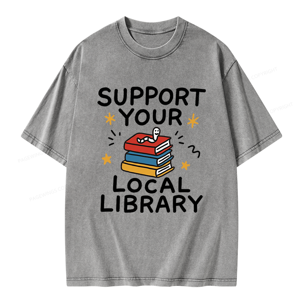 Pagewings Support Your Local Library Unisex Washed T-shirt