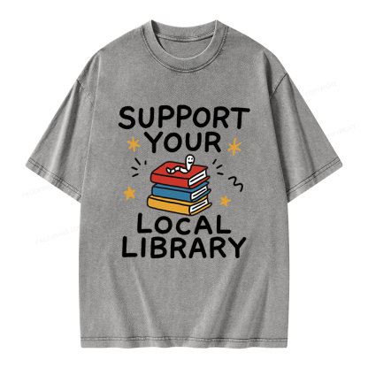 Pagewings Support Your Local Library Unisex Washed T-shirt