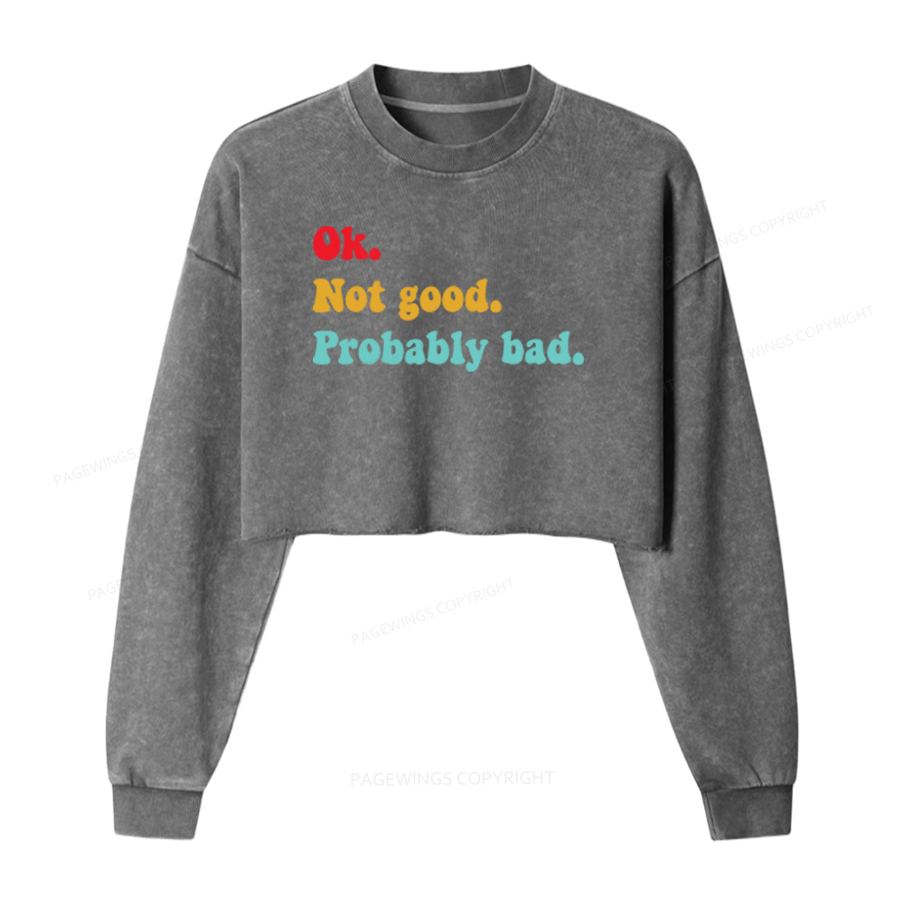 Pagewings Ok Not Good Probably Bad Washed Crop Sweatshirt