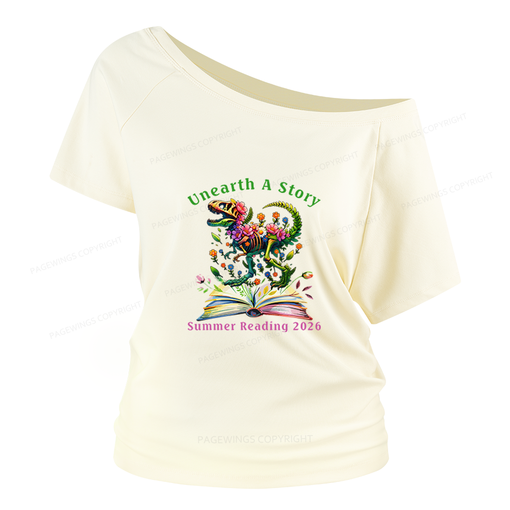 Pagewings Summer Reading 2026 Women Off Shoulder T-shirts