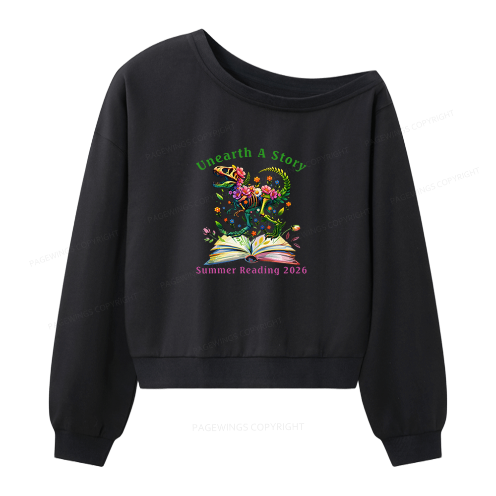 Pagewings Summer Reading 2026 Women Off Shoulder Sweatshirt