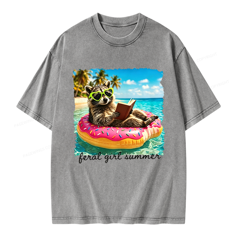 Pagewings Feral Girl Summe Unisex Washed T-shirt