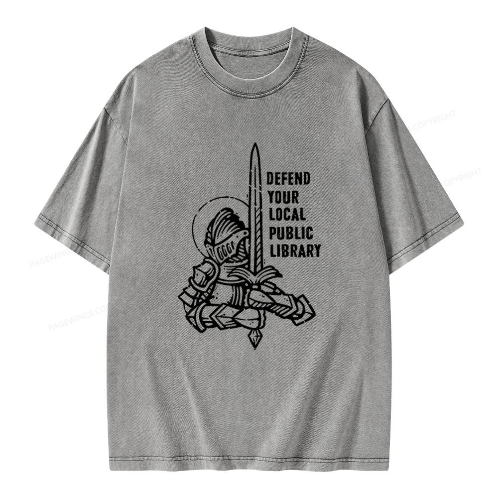 Pagewings Defend Your Local Public Library Unisex Washed T-shirt