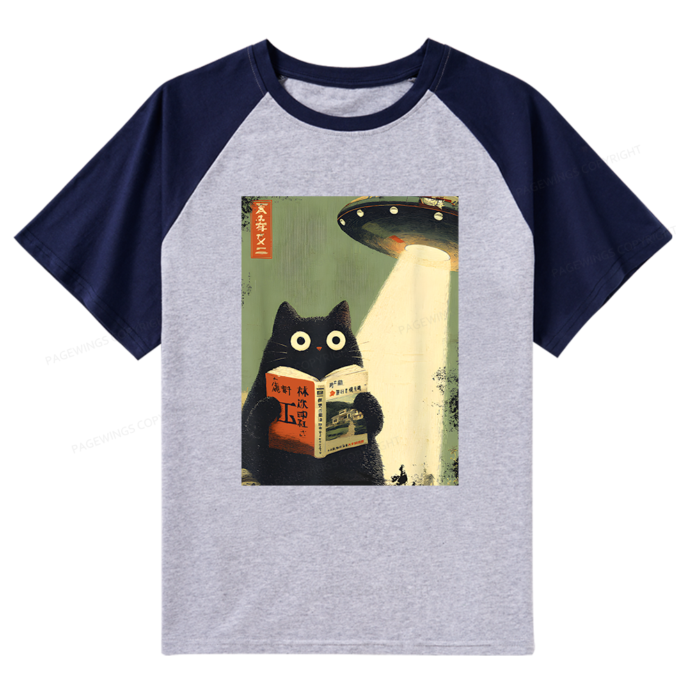 Pagewings Cat Book Lovers Raglan T-shirt