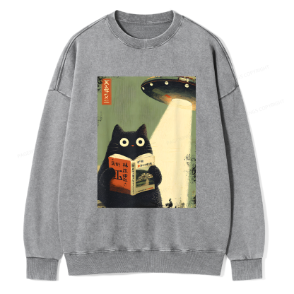 Pagewings Cat Book Lovers Unisex Washed Sweatshirt