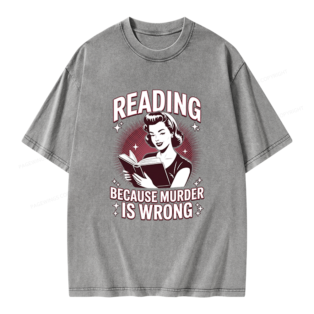 Pagewings Funny Book Lover Unisex Washed T-shirt