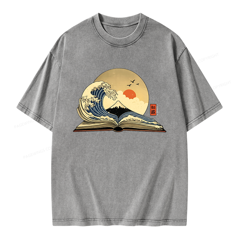 Pagewings Great Wave Of Knowledge Unisex Washed T-shirt