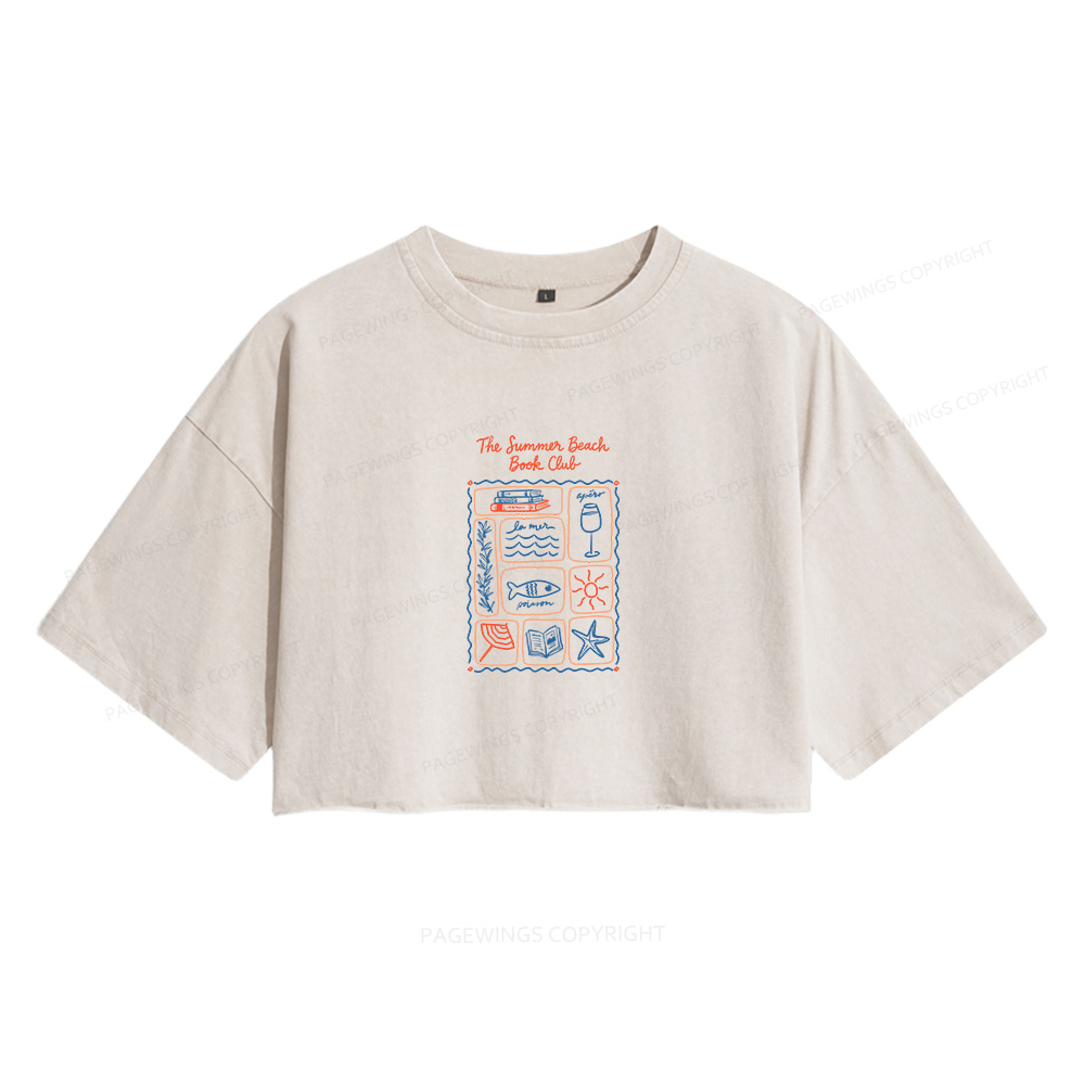 Pagewings The Summer Beach Book Club Women's Washed Cropped T-shirt