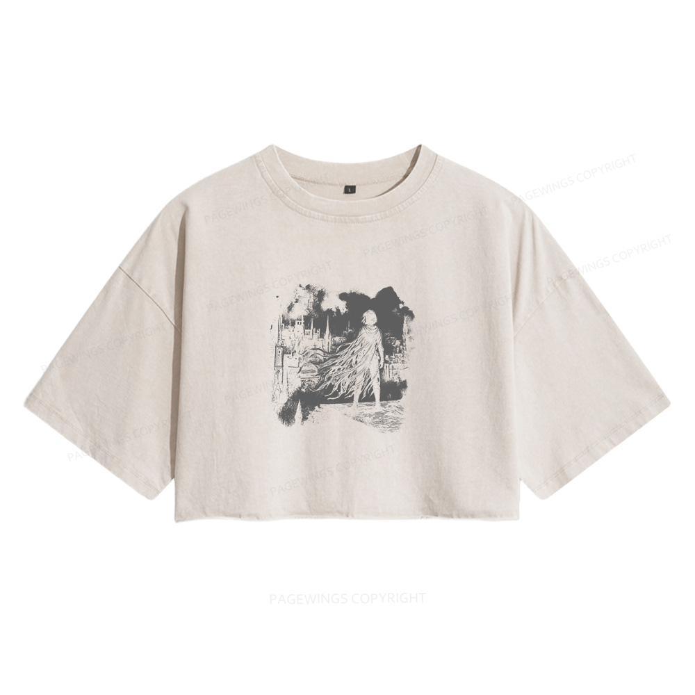Pagewings Retro Fantasy Women's Washed Cropped T-shirt