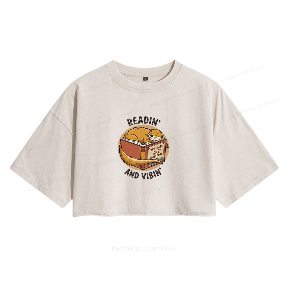Pagewings Readin' And Vibin' Women's Washed Cropped T-shirt