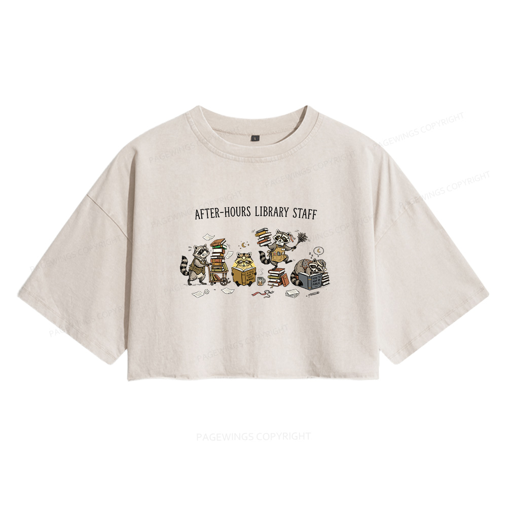 Pagewings After Hours Library Staff Women's Washed Cropped T-shirt