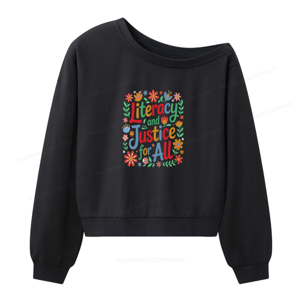 Pagewings Literacy And Justice For All Women Off Shoulder Sweatshirt