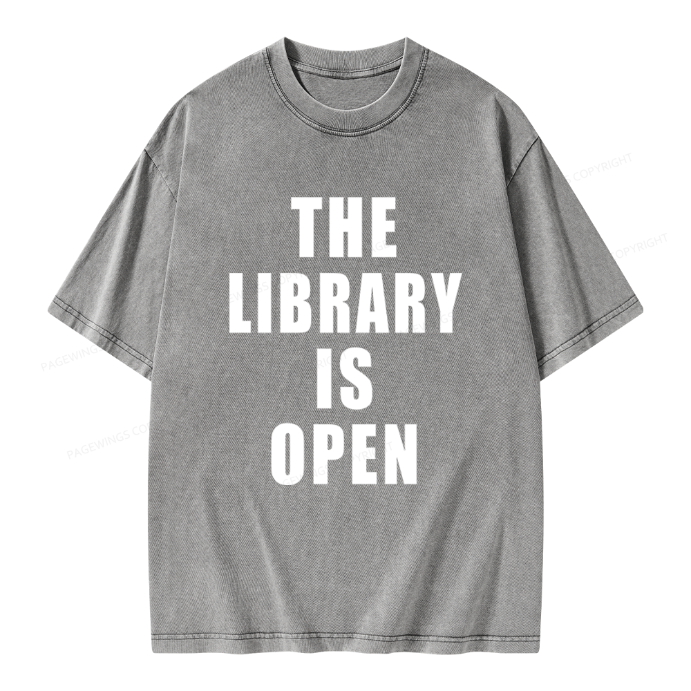 Pagewings The Library Is Open Unisex Washed T-shirt