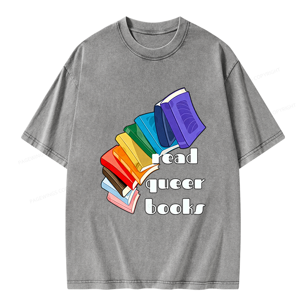 Pagewings Read Queer Books Unisex Washed T-shirt