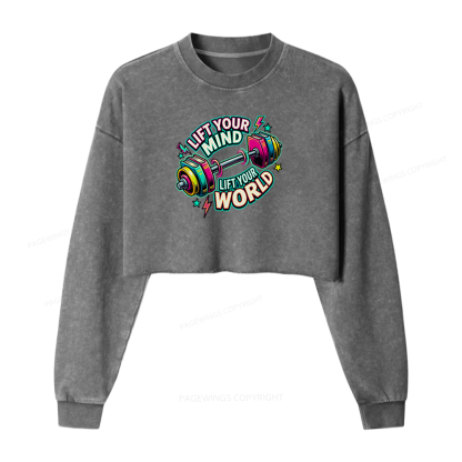 Pagewings Lift Your Mind Lift Your World Washed Crop Sweatshirt