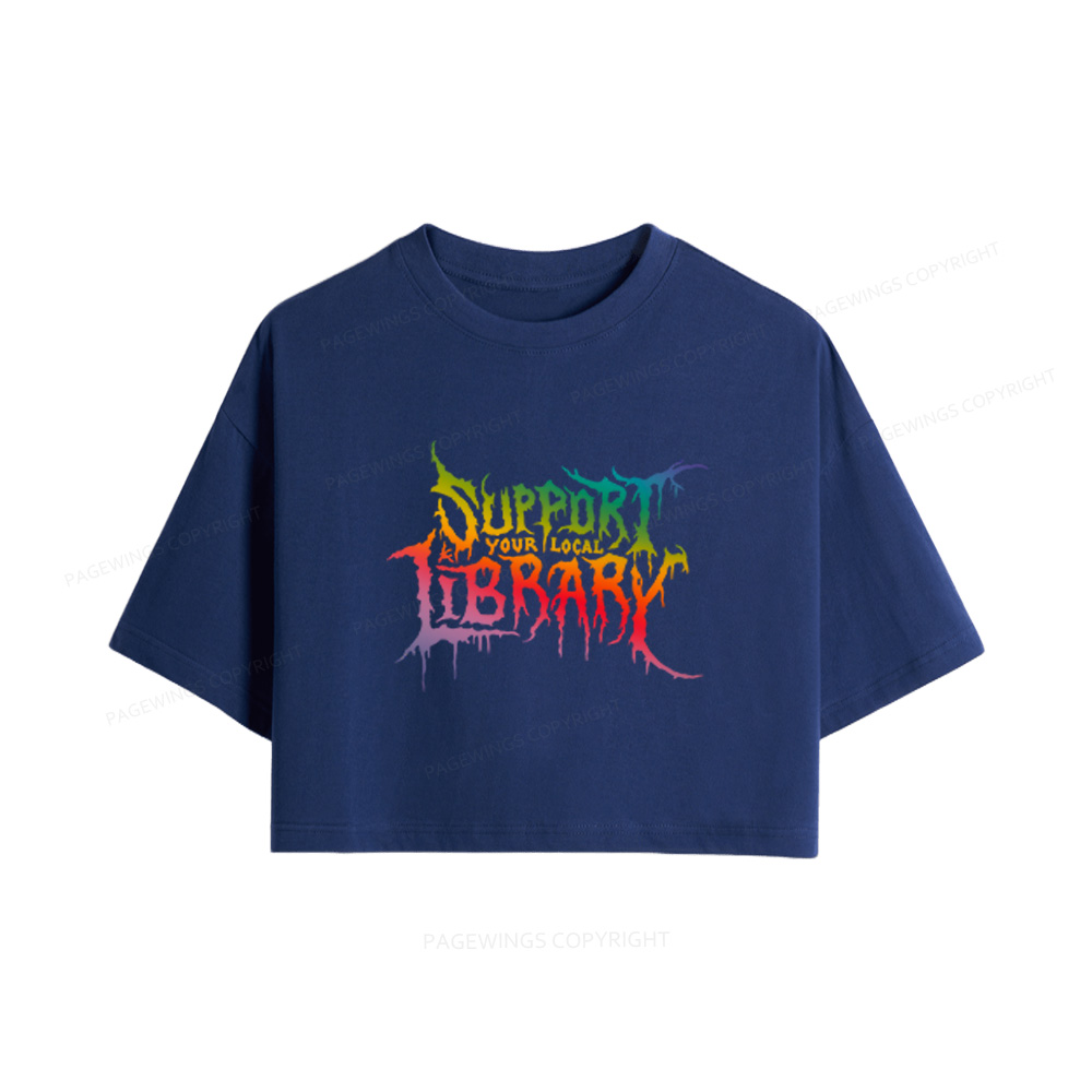 Pagewings Support Your Local Library Women Crop Tops