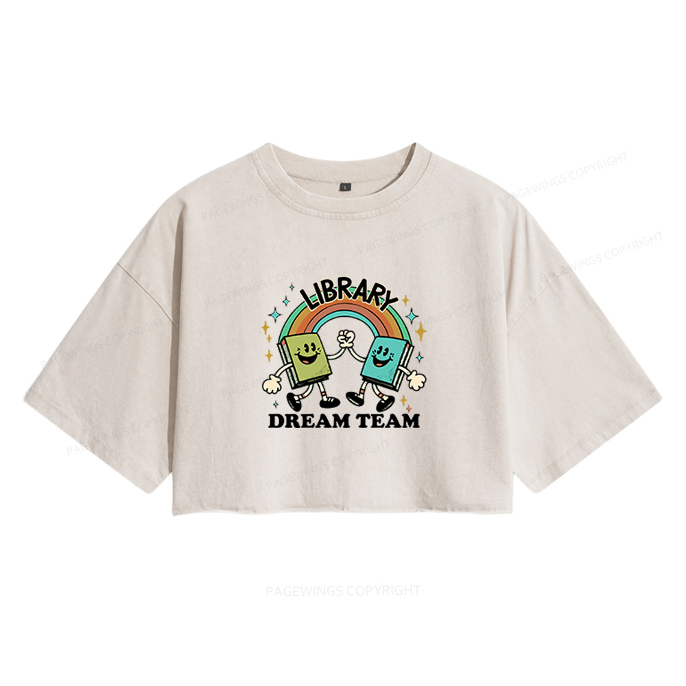 Pagewings Library Dream Team Funny Women's Washed Cropped T-shirt