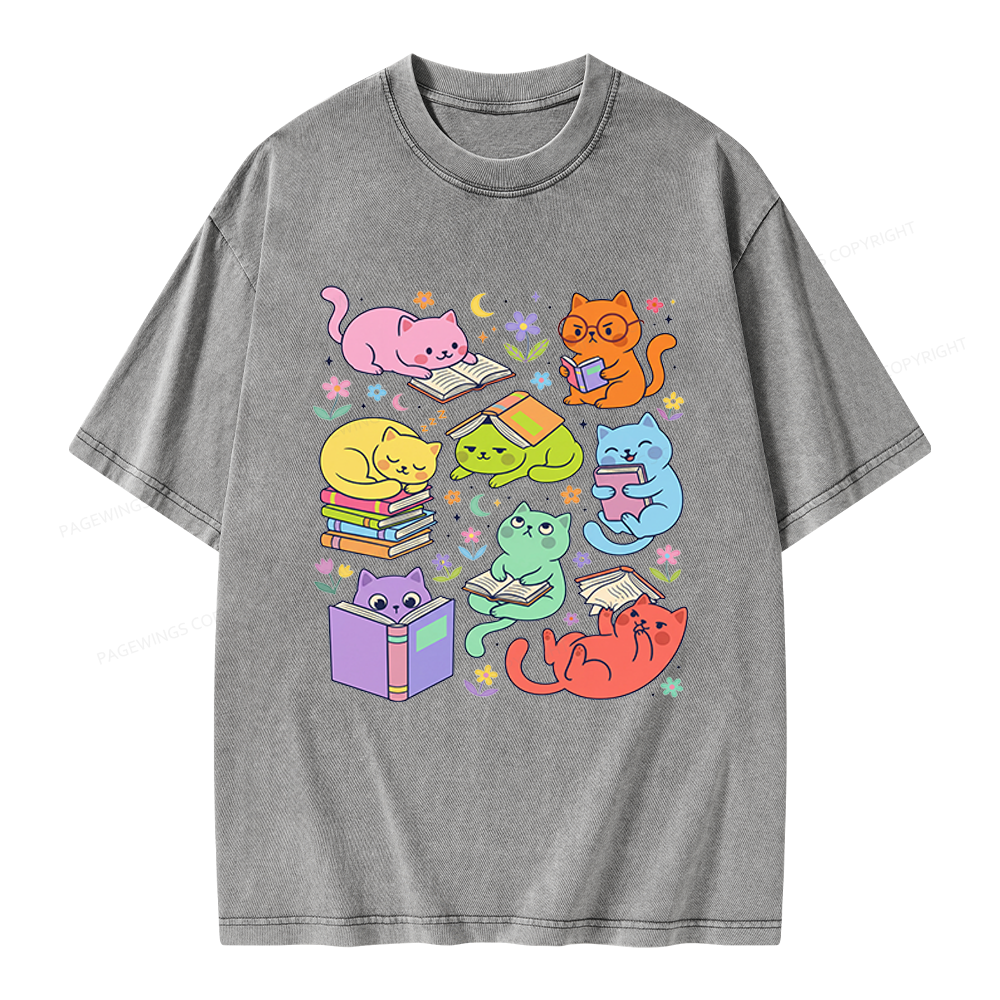 Pagewings Reading Cat Unisex Washed T-shirt