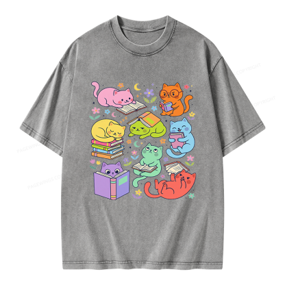 Pagewings Reading Cat Unisex Washed T-shirt